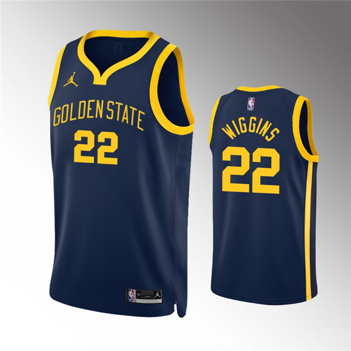 Men's Golden State Warriors #22 Andrew Wiggins Navy Statement Edition Stitched Jersey
